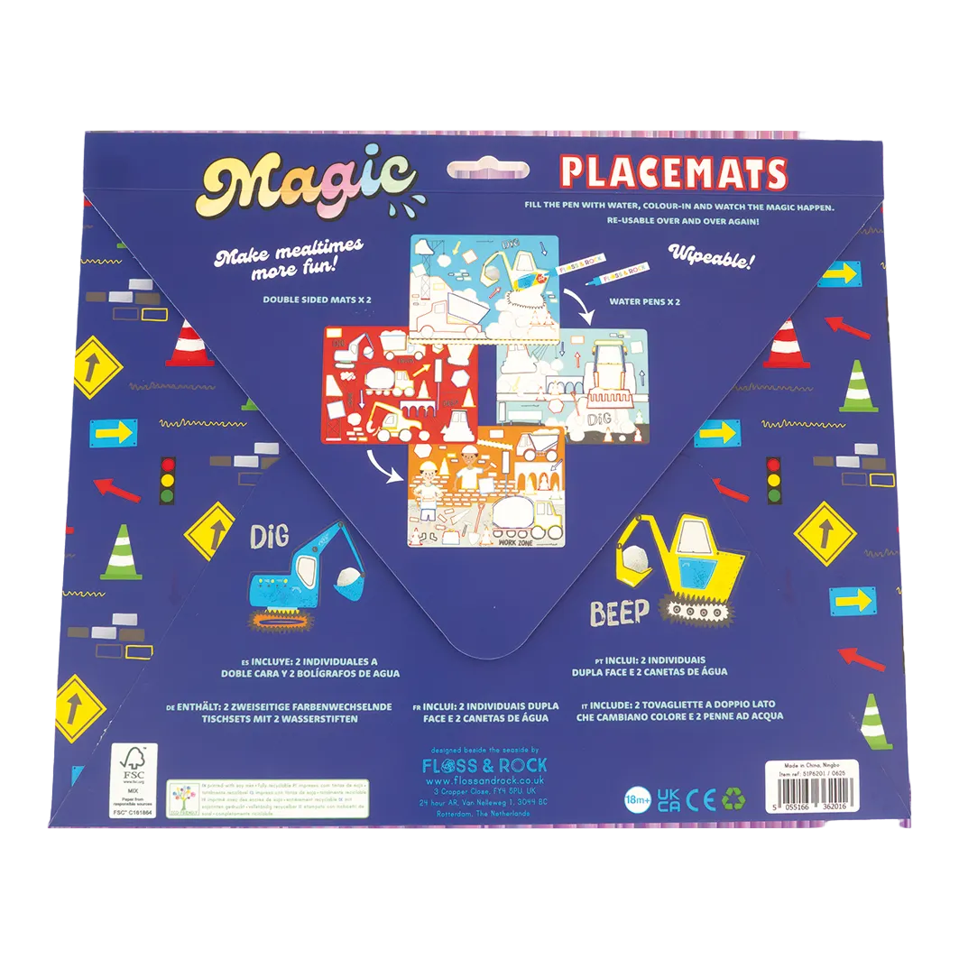 CONSTRUCTION MAGIC WATER COLORING PLACE MATS