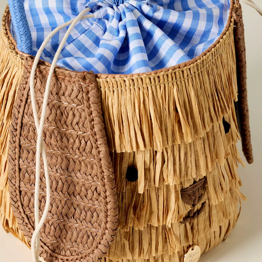 SHAGGY RAFFIA PUPPY BASKET