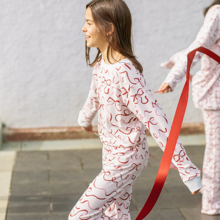 CLASSIC RED RIBBON STRIPE PAJAMA SET