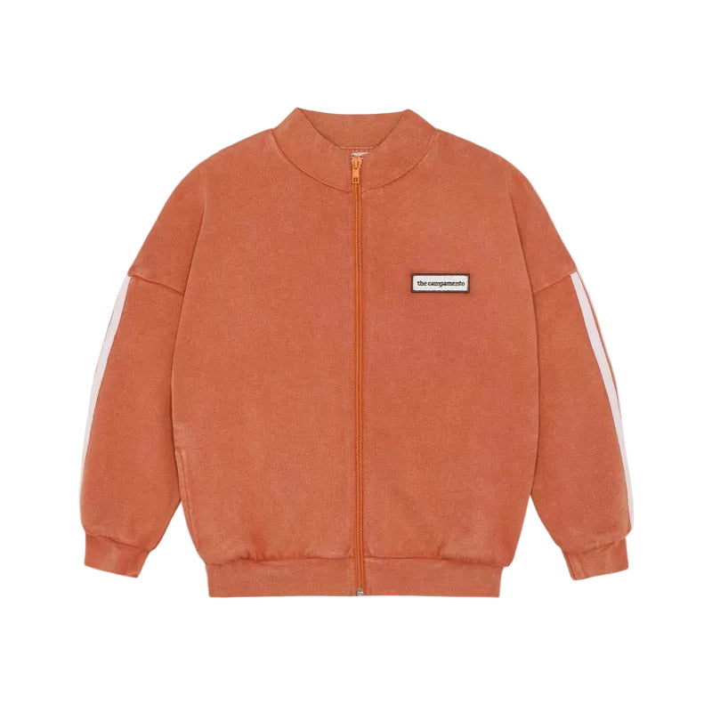 RED WASHED ZIPPERED SWEATSHIRT