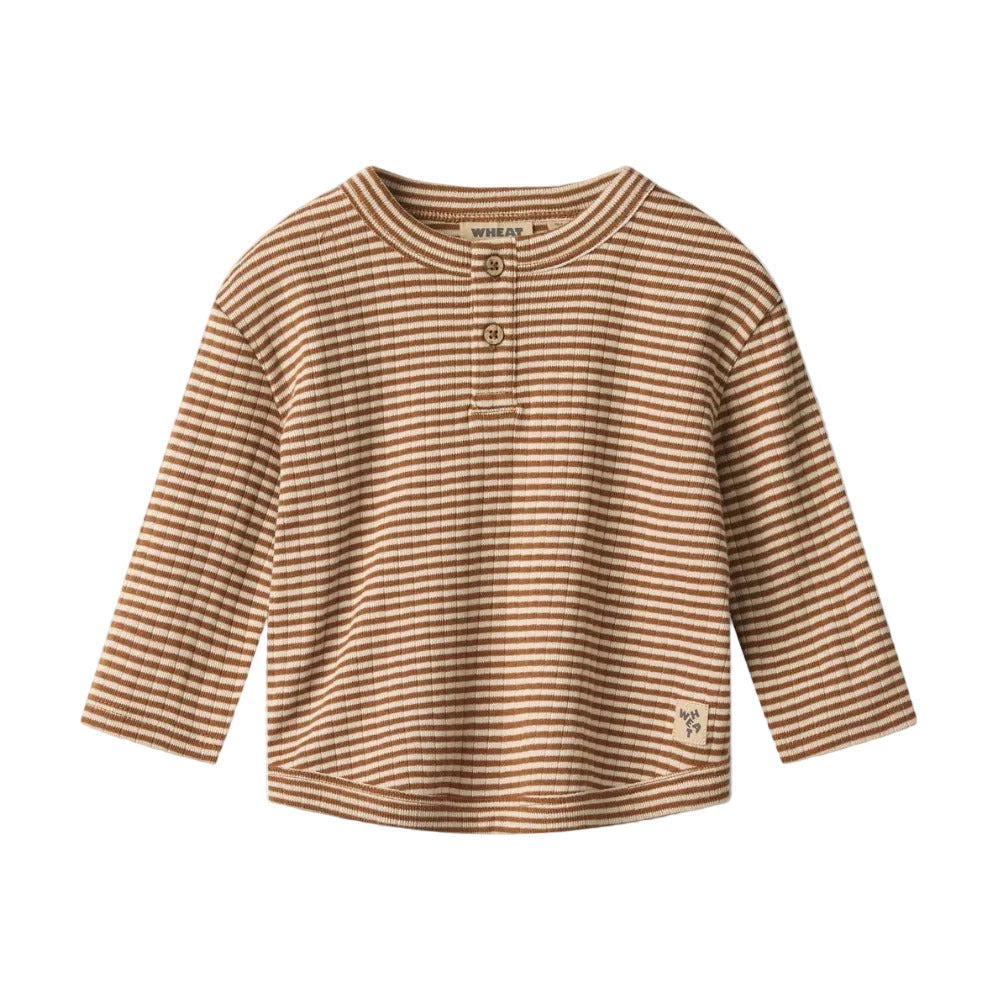 OSVALD STRIPE LONG SLEEVE HENLEY - WARM HAZEL