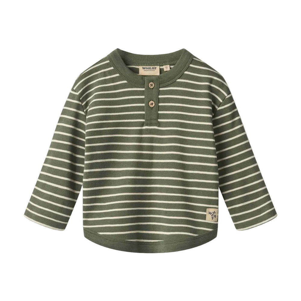 OSVALD STRIPE LONG SLEEVE HENLEY - DARK GREEN