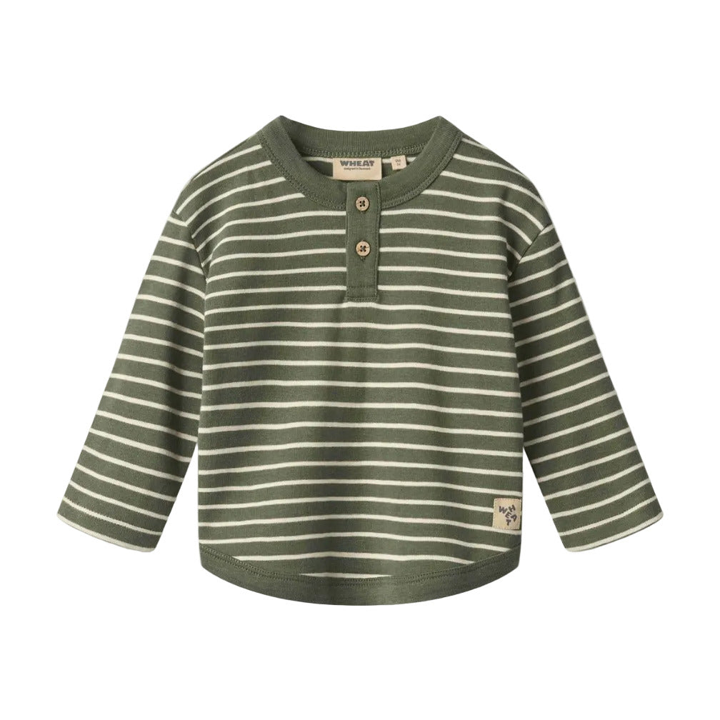 OSVALD STRIPE LONG SLEEVE HENLEY - DARK GREEN