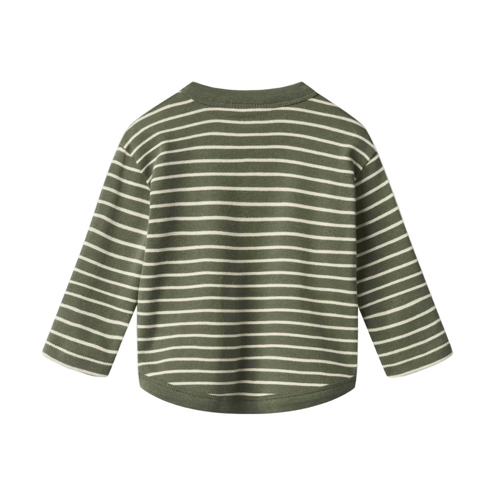 OSVALD STRIPE LONG SLEEVE HENLEY - DARK GREEN