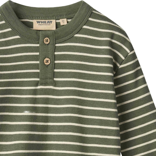 OSVALD STRIPE LONG SLEEVE HENLEY - DARK GREEN
