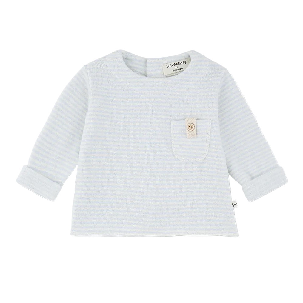 BRANTES LONG SLEEVE STRIPE POCKET T-SHIRT - CIEL
