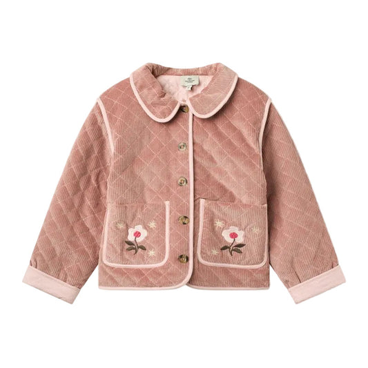 QUILTED CORDUROY JACKET W EMBROIDERY - TEA ROSE