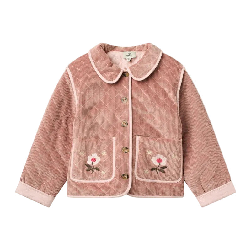 QUILTED CORDUROY JACKET W EMBROIDERY - TEA ROSE