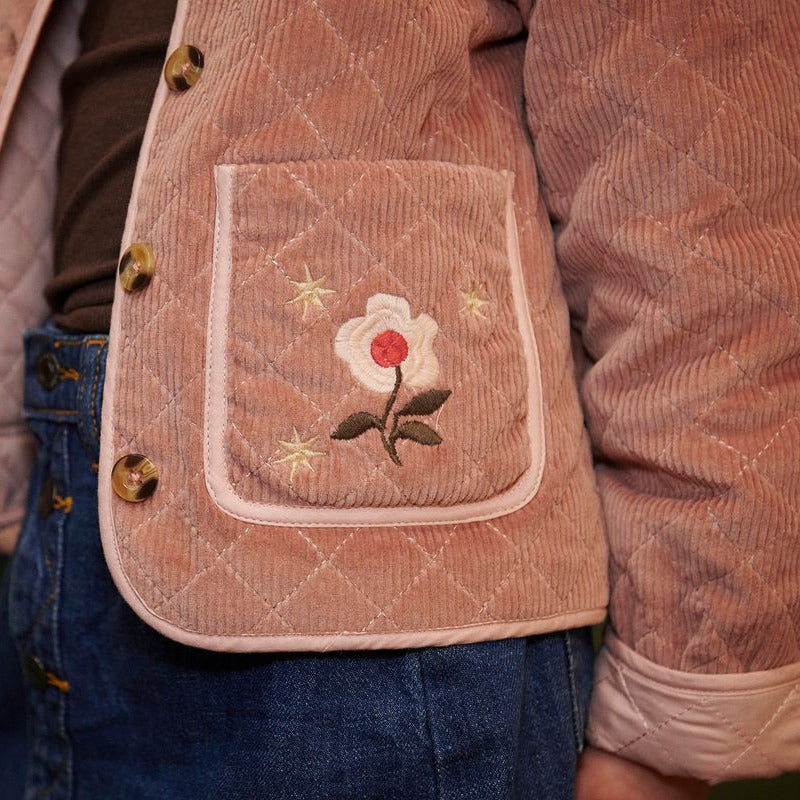 QUILTED CORDUROY JACKET W EMBROIDERY - TEA ROSE