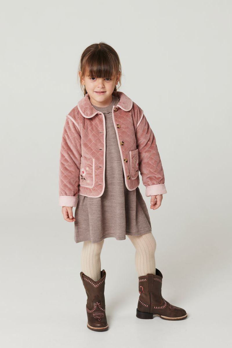 QUILTED CORDUROY JACKET W EMBROIDERY - TEA ROSE