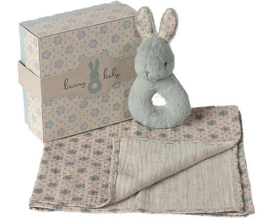 MAILEG RABBIT RATTLE SET - MINT