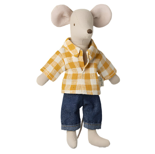 DAD MOUSE DOLL WITH YELLOW CHECK SHIRT