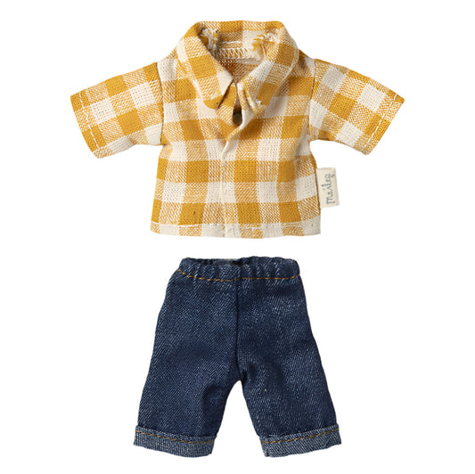 MAILEG YELLOW CHECKED SHIRT & PANT - DAD MOUSE