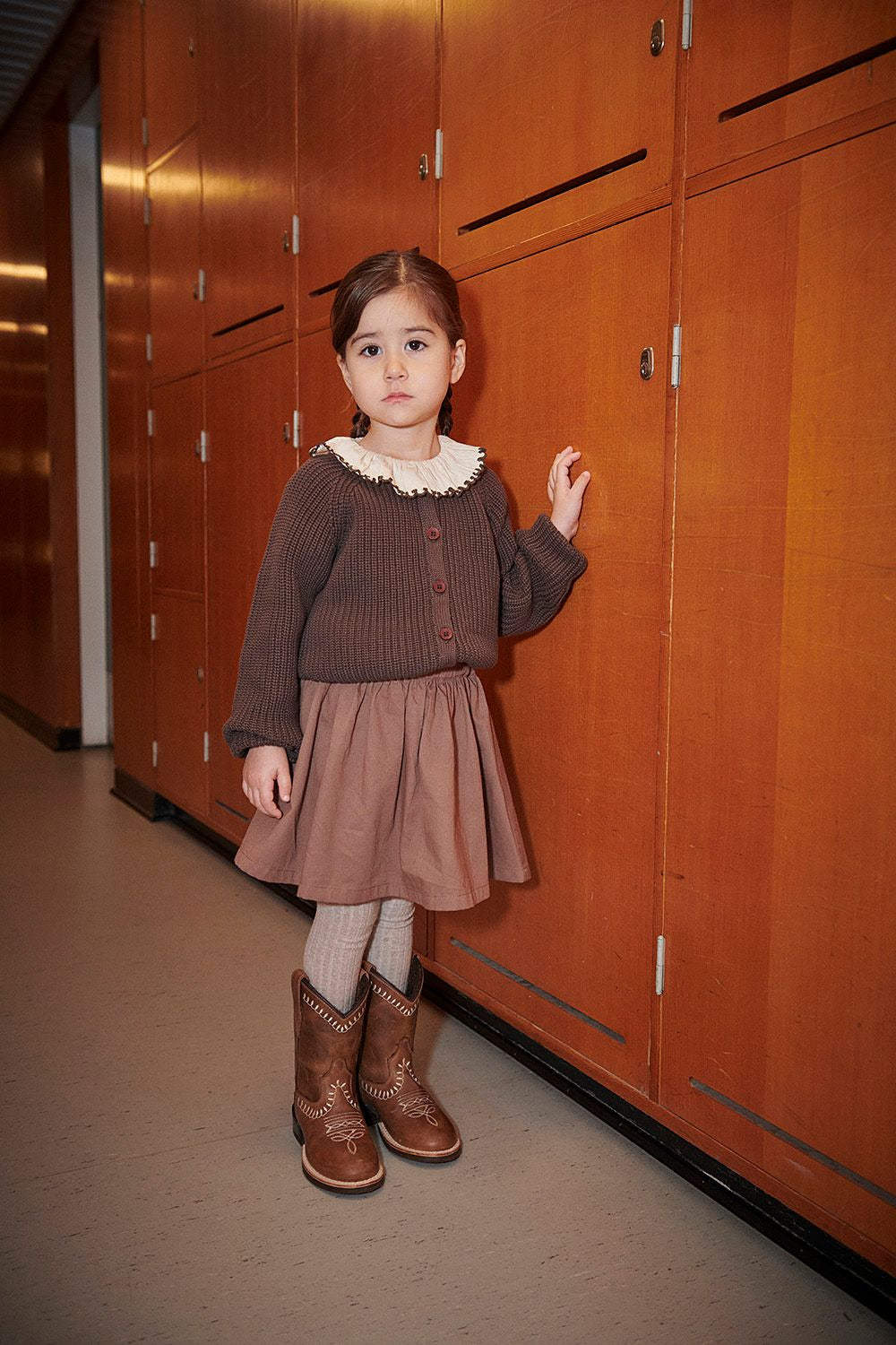 TWILL FLARE SKIRT - WALNUT