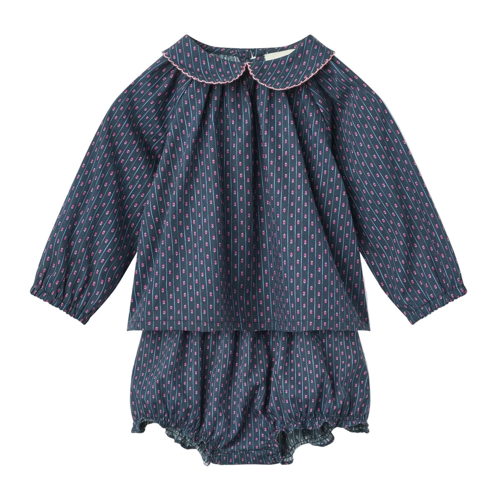 FLOWER BABY SET BLOUSE & BLOOMERS - NAVY
