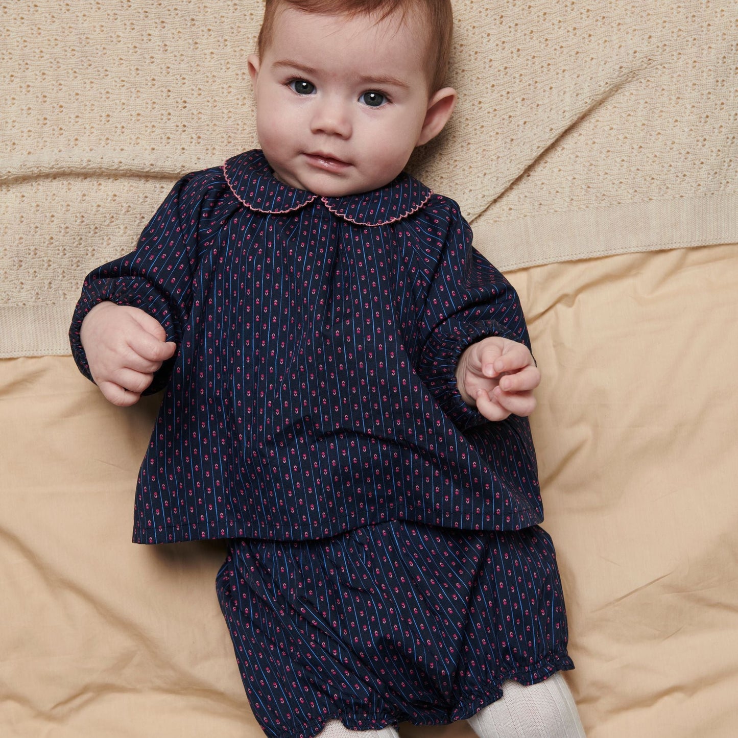 FLOWER BABY SET BLOUSE & BLOOMERS - NAVY