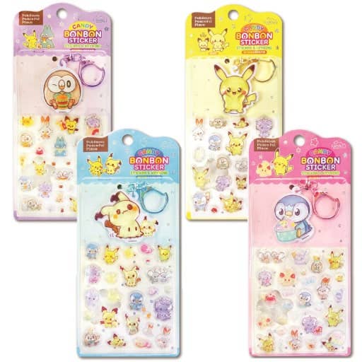 POKEMON CANDY BONBON STICKERS & KEY RING SET