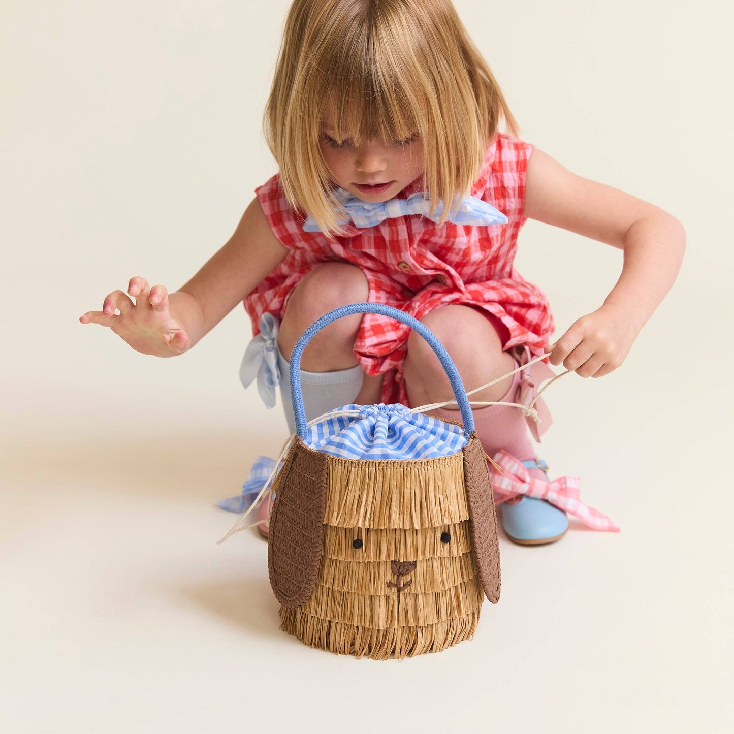 SHAGGY RAFFIA PUPPY BASKET