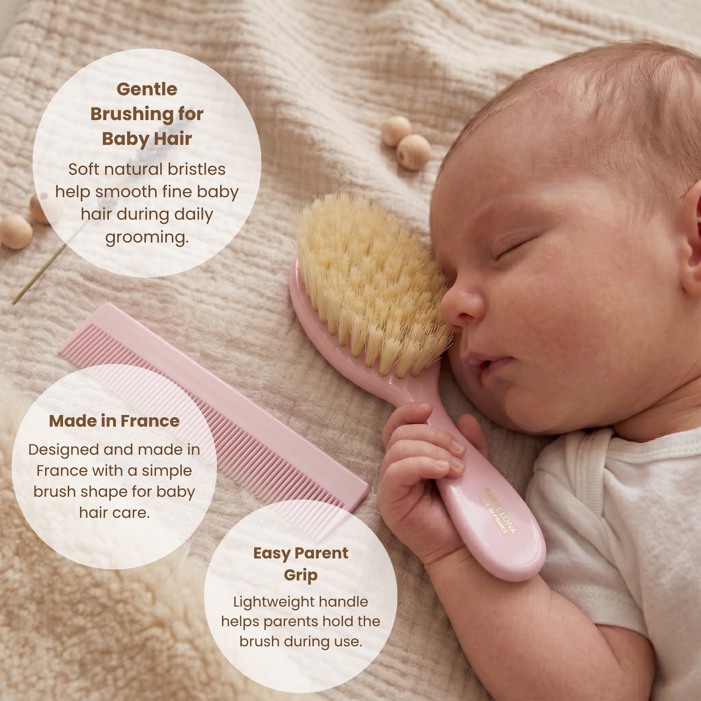 FRENCH BABY BRUSH AND COMB SET - WHITE