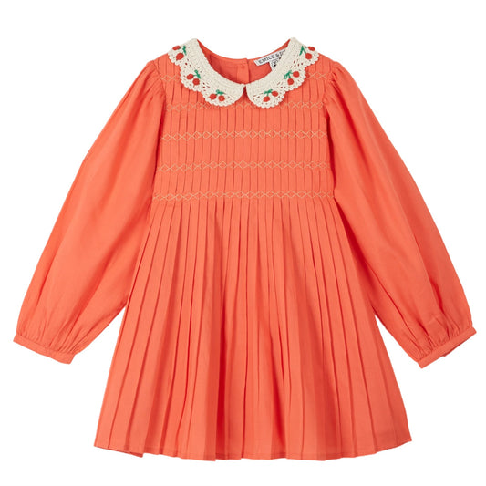 HAND SMOCKED & CHROCHETED COLLAR DRESS - WATERMELON