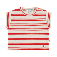 RED STRIPE TERRY TEE