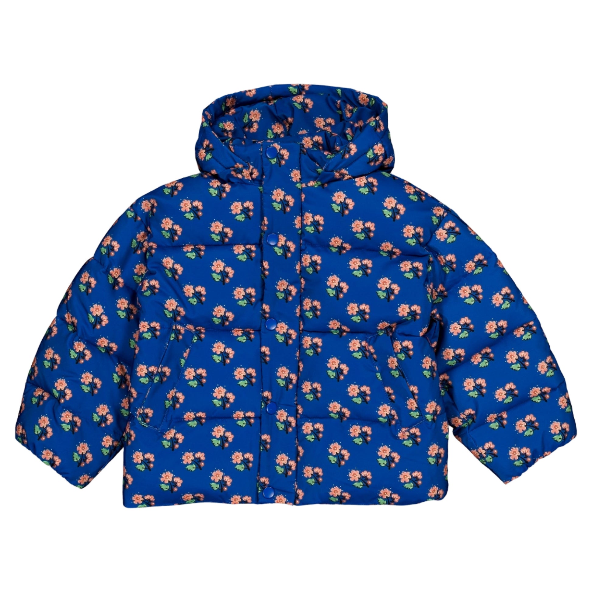 Blue jacket with floral pattern on a white background