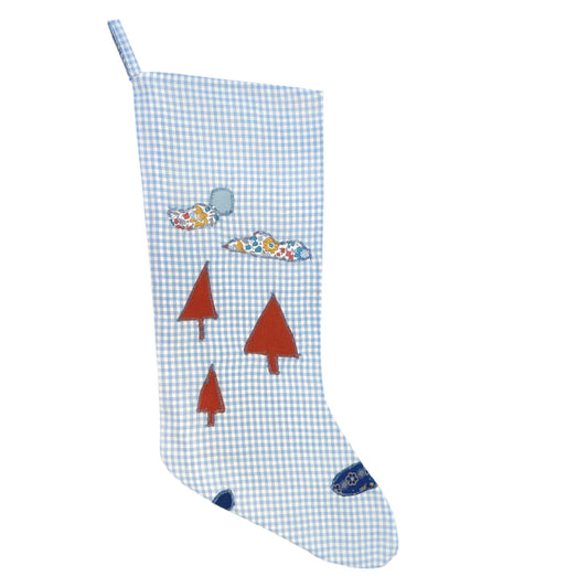 HEIRLOOM CHRISTMAS STOCKING - BLUE GINGHAM FOREST