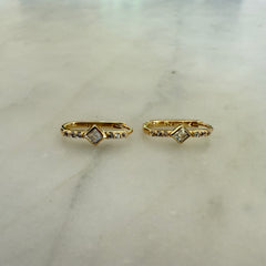 RAINBOW MOONSTONE & WHITE TOPAZ HUGGIE HOOPS