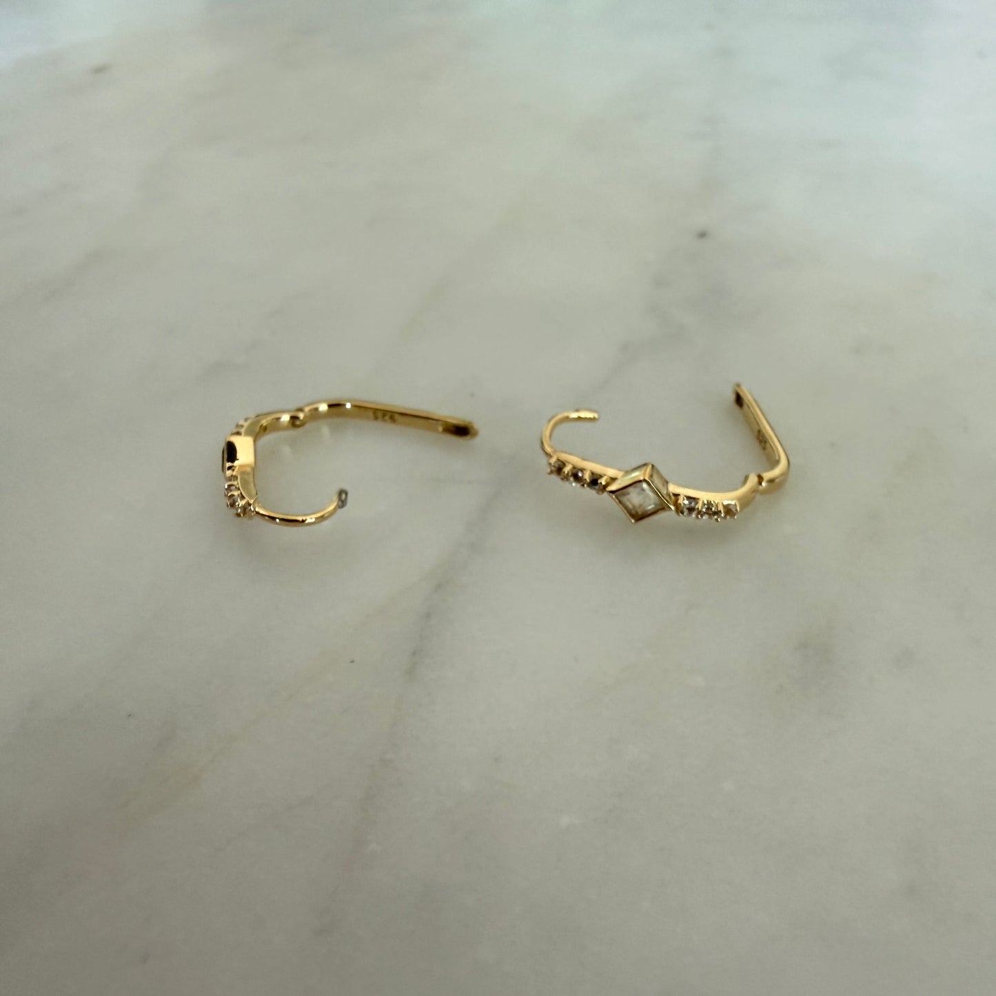 RAINBOW MOONSTONE & WHITE TOPAZ HUGGIE HOOPS