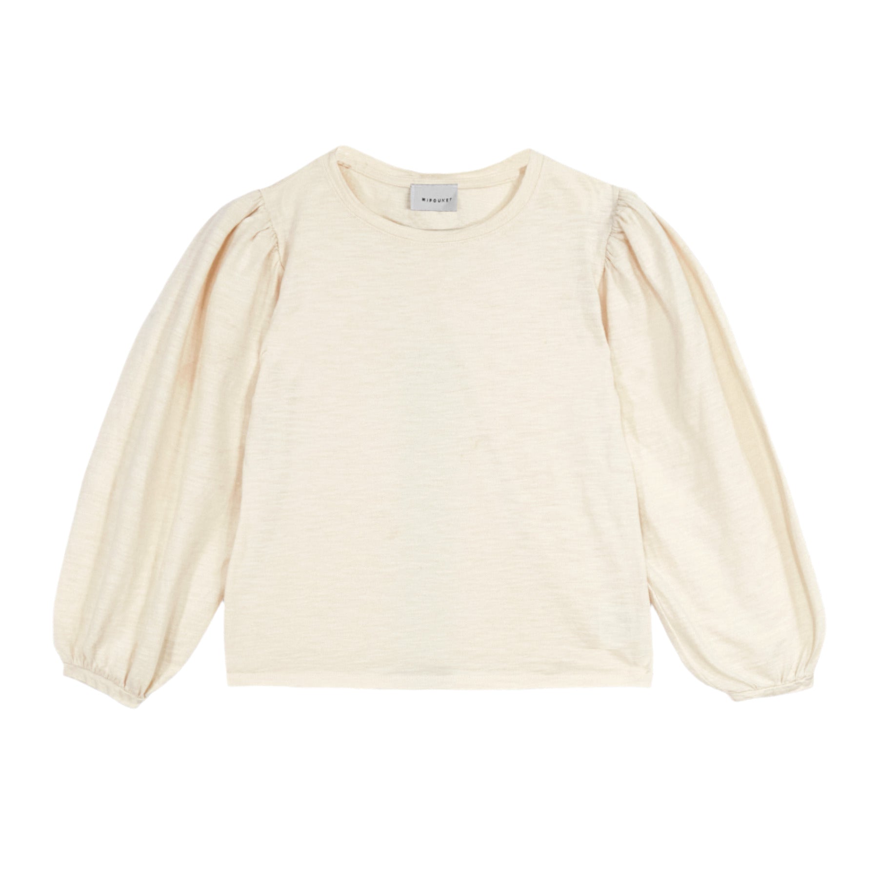 Cream-colored blouse with puff sleeves on a white background