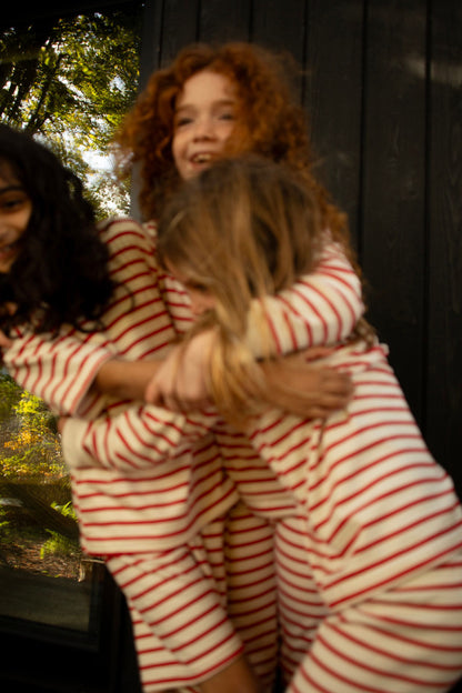 RED & OATMEAL BRETON STRIPE SLEEPSUIT