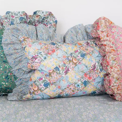 LIBERTY OF LONDON RUFFLE PATCHWORK OBLONG CUSHION - LODDEN