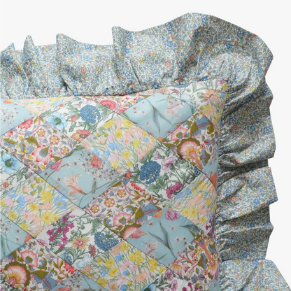 LIBERTY OF LONDON RUFFLE PATCHWORK OBLONG CUSHION - LODDEN