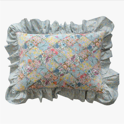 LIBERTY OF LONDON RUFFLE PATCHWORK OBLONG CUSHION - LODDEN