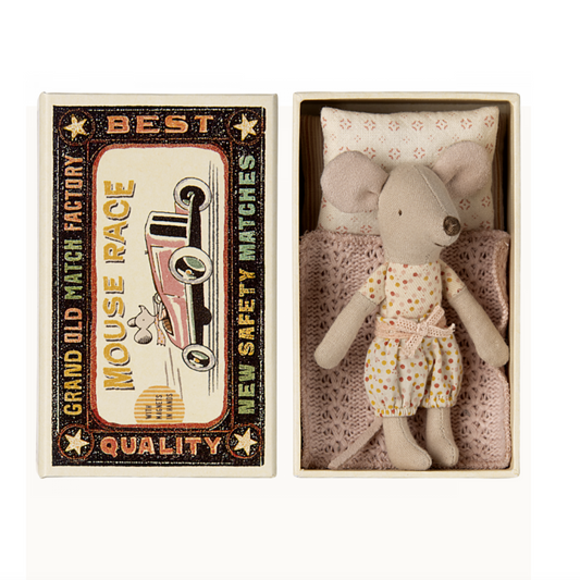 MAILEG LITTLE SISTER MOUSE IN MATCHBOX -POLKA DOT BLOOMERS