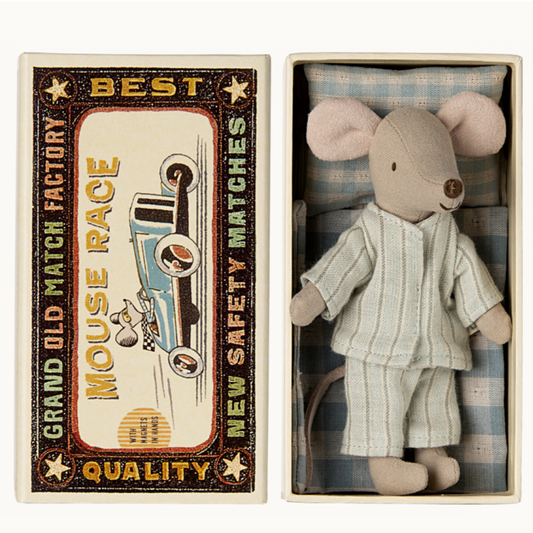 BIG BROTHER MOUSE IN MATCHBOX - MINT STRIPES PJS + MAGNETS IN HANDS