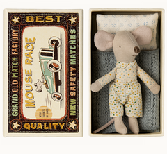 MAILEG LITTLE BROTHER MOUSE IN MATCHBOX -POLKA DOT SHORTS