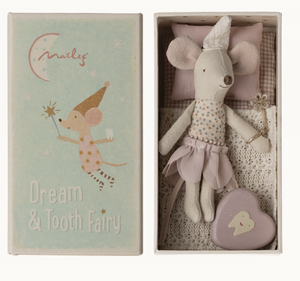 MAILEG LITTLE SISTER TOOTH FAIRY MOUSE IN MATCHBOX - PURPLE