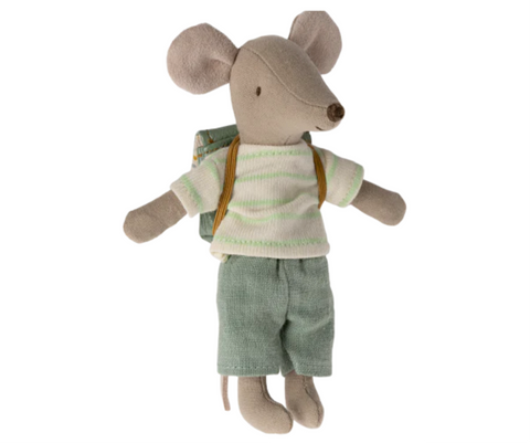 MAILEG TRICYCLE MOUSE, BIG BROTHER WITH BAG - MINT