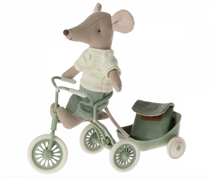 MAILEG TRICYCLE MOUSE, BIG BROTHER WITH BAG - MINT