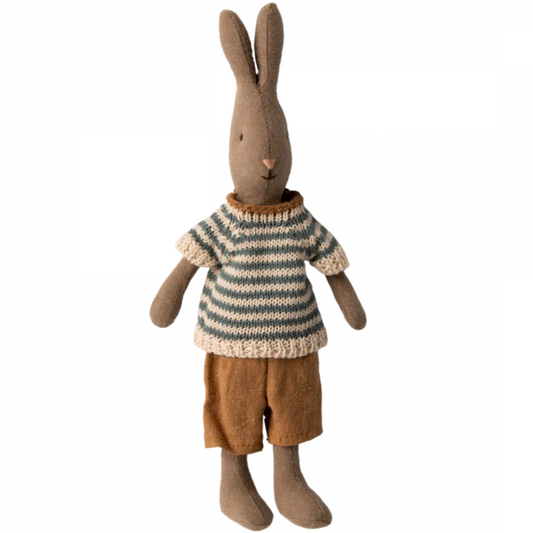 MAILEG RABBIT SIZE 1  - STRIPE SHIRT & BROWN PANT