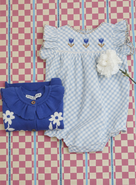 EMBROIERED BABY ROMPER FAIENCE