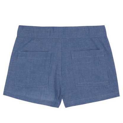 CHAMBRAY FLORAL POCKET SHORTS