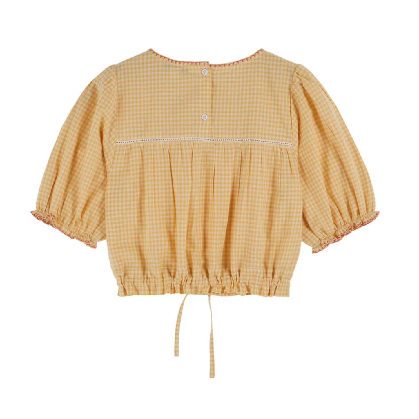 GINGHAM SHIRT SLEEVE BLOUSE - JAUNE BRODEE