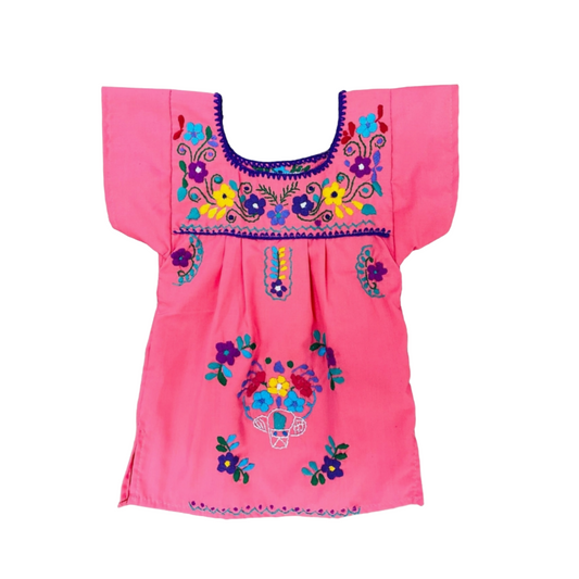 MEXICAN PUEBLA DRESS - PINK