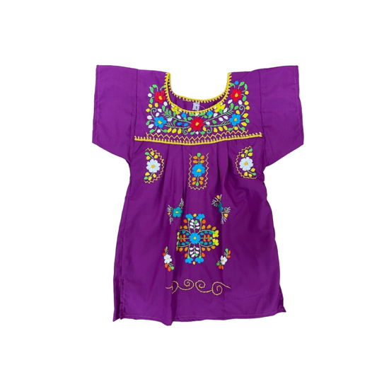 MEXICAN PUEBLA DRESS - MAGENTA