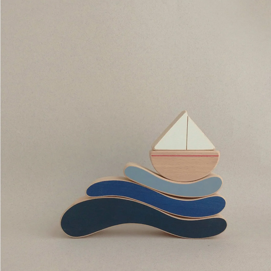 BOAT AND WAVES WOODEN STACKING TOY