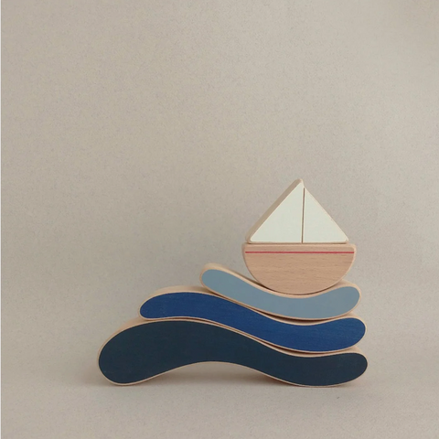 BOAT AND WAVES WOODEN STACKING TOY