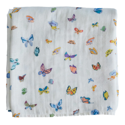 BUTTERFLY GAUZE BLANKET SHAWL - WHITE