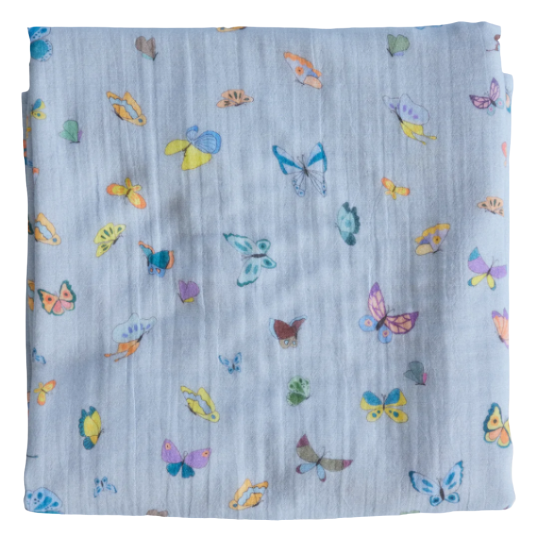 BUTTERFLY GAUZE BLANKET SHAWL - BLUE